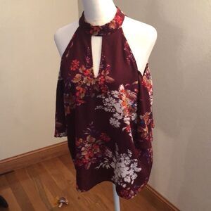 Monteau Burgundy Floral Blouse